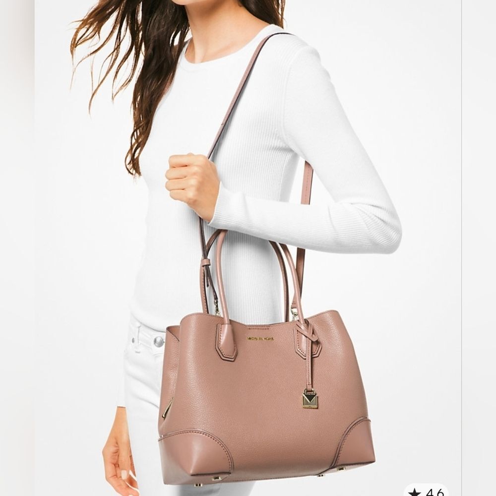Michael Kors Mercer Gallery Medium Grained Leather Tote Blush Nude - Picture 2 of 14